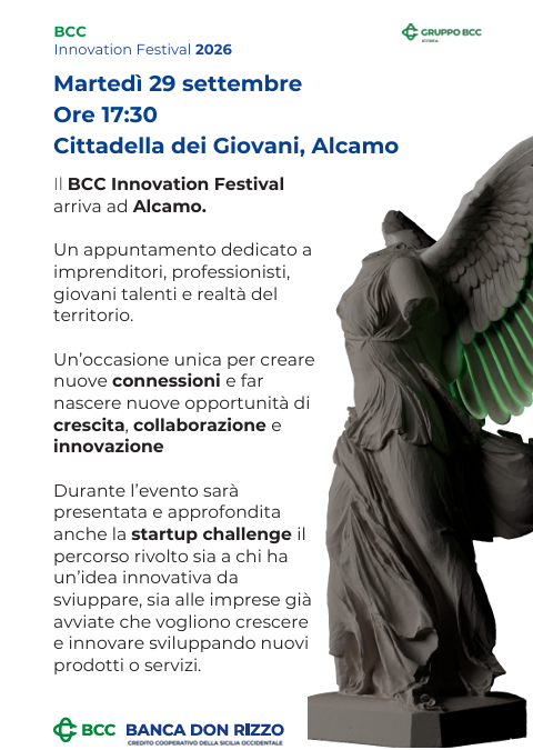 BCC Innovation Festival arriva in Sicilia Occidentale: appuntamento il 29 settembre ad Alcamo